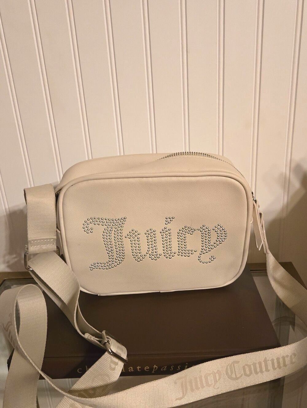 Juicy Couture Cream Studded Logo Crossbody Camera Bag